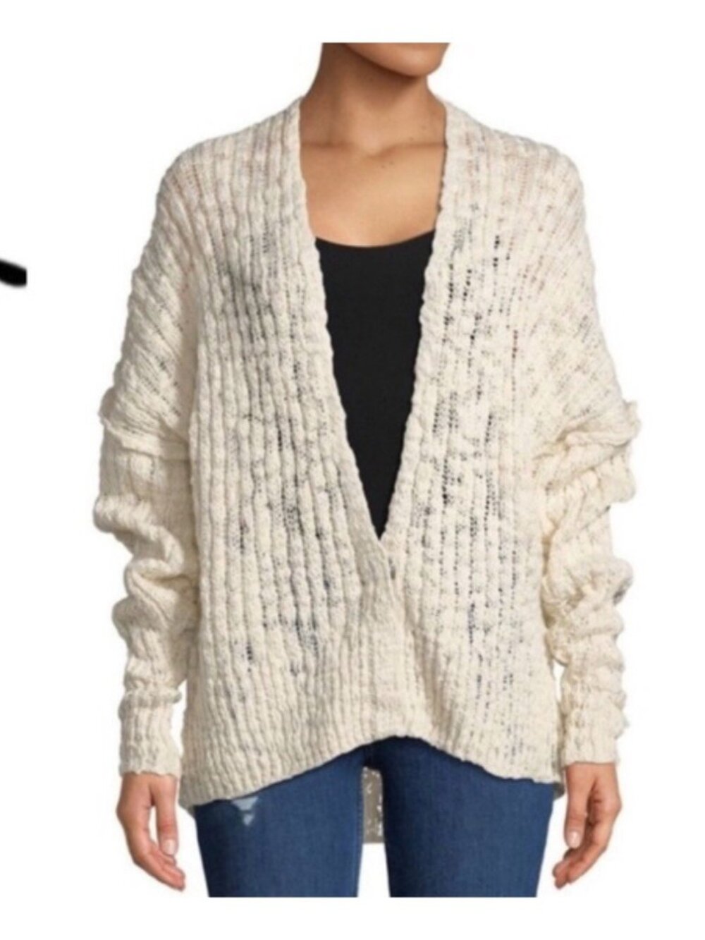 Free People Beige Cardigan Womens M Oversized Dolman Sweater Ivory Chunky Snaps
